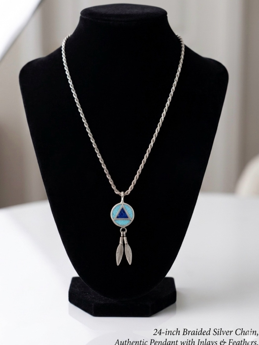 Navajo Red Horse & T.J.W Signed Sterling 925 Turquoise Lapis AA Necklace 24"22g